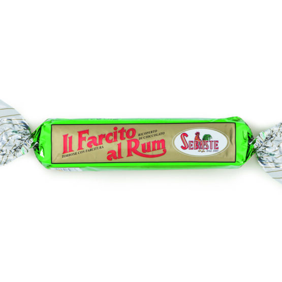 Hard Nougat with hazelnuts coated with dark chocolate with rum filling